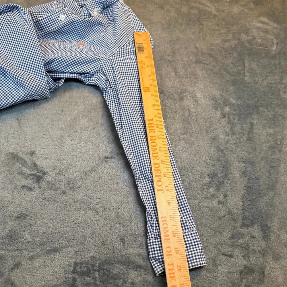 Ralph Lauren Boys Blue White Gingham Button Down Shirt Medium 10-12 Orange Pony‎